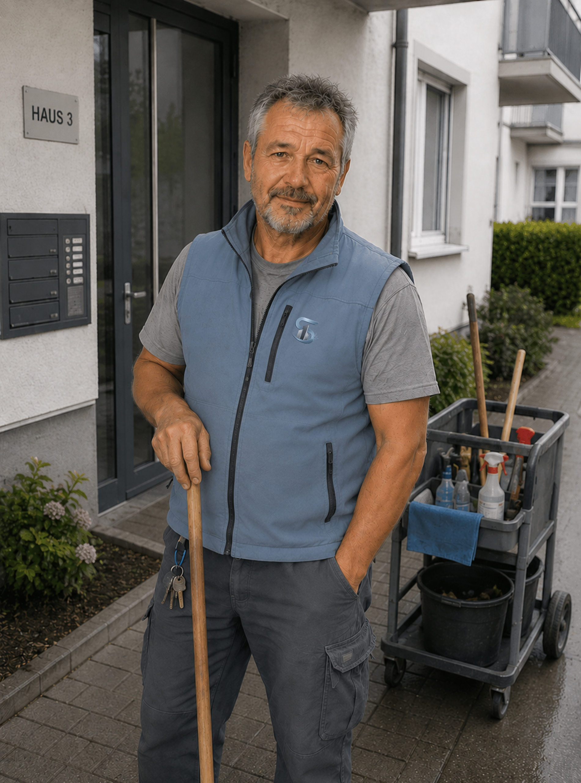 Ein Mitarbeiter von STRAHLPLAN beim Hausmeisterservice in München